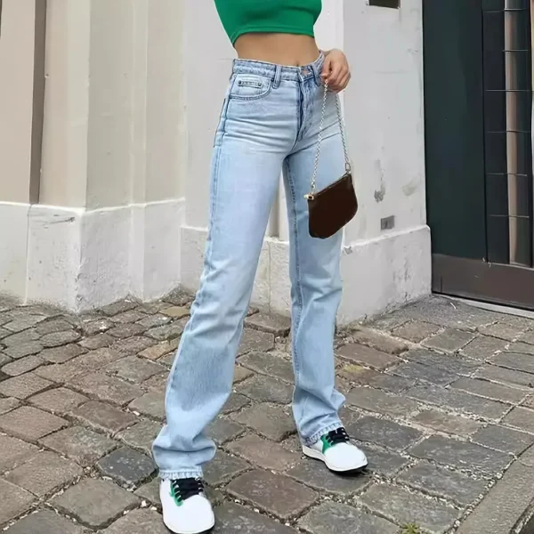 Wash Jeans Denim Women Straight Pants Pockets High Waist Ankle Length Loose Distressed Solid Casual Basics Vintage 2025 - Image 2