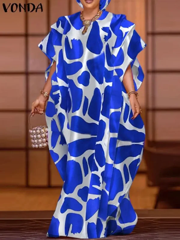Plus Size VONDA Bohemian Summer Women Ruffled Maxi Dress Printed Long Sundress Casual Short Sleeve Loose Oversized Party Vestido - Image 3