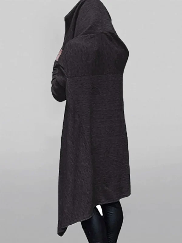 Women's Plus Size Hoodie With Pockets Asymmetrical Hem Classic Retro Black Pullover Sweatshirt Spring/Autumn Dark Black Hoodie - Image 2