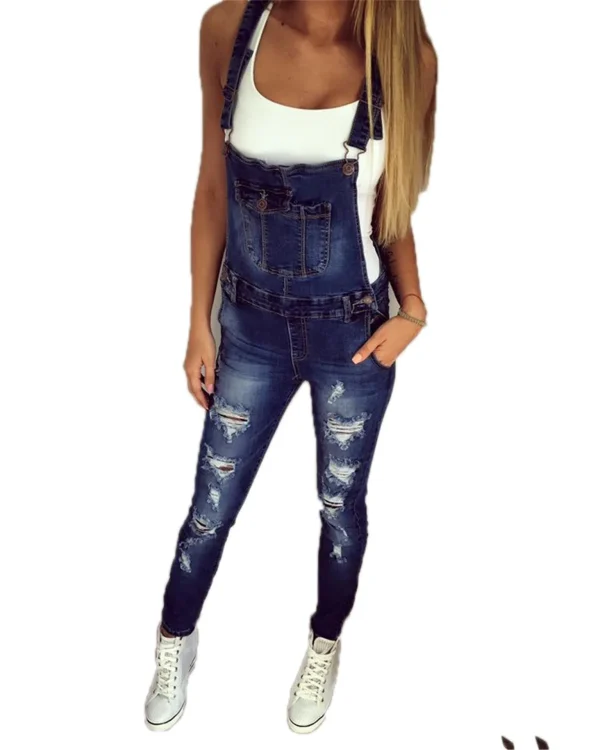 Ripped Jeans Denim Ankle Length Pencil Pants Women Overalls Distressed Washed Pockets Vintage High Street Spliced Hole - Image 6