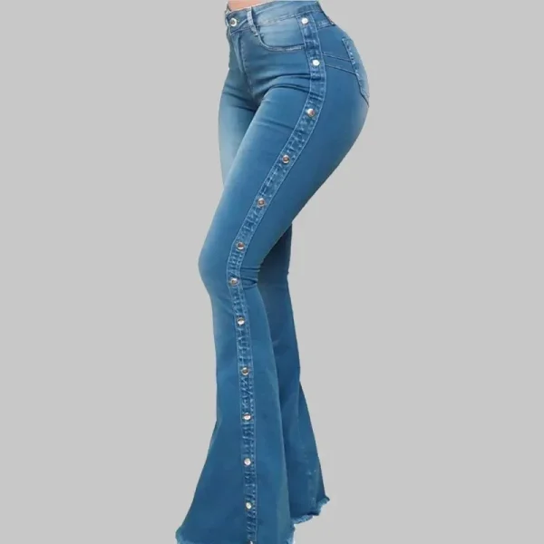 Jeans High Waist Strecth Denim Flare Pants Women Vintage Trousers Buttons Denims Streetwear 2025 Autumn Female Floor Length - Image 2