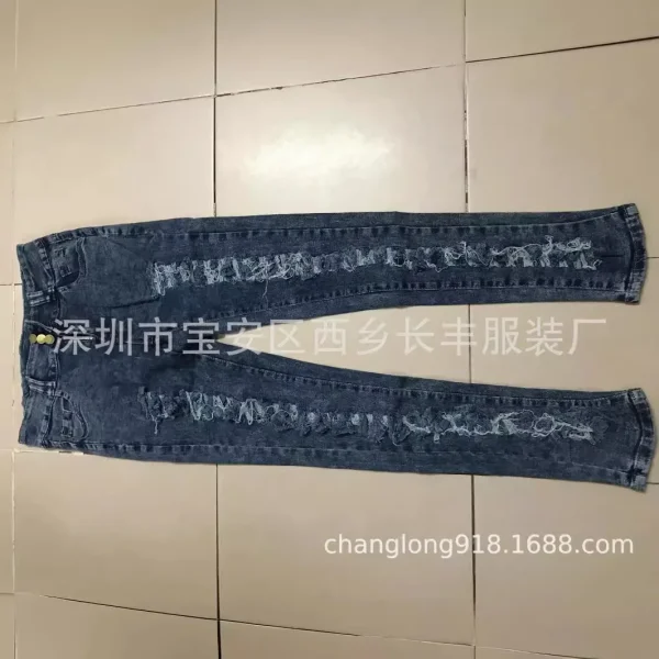 Jeans Ankle Length Women Pencil Denim Hole Pants Ripped Pockets High Waist Jean Skinny Streetwear Button Washed Distressed - Image 4