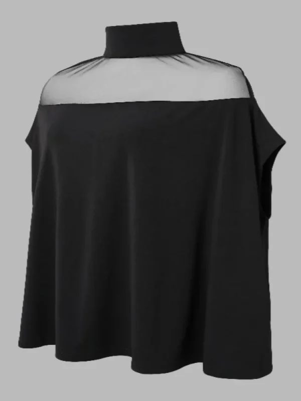 Beautyblue Plus Size Tops Women's T-shirts Black Casual See-Through Batwing Loose High-Neck Blouses Simple Large Size Top L-5XL - Image 4