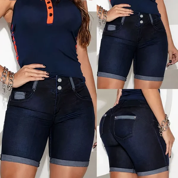 Women Jeans Sexy Sheath Shorts Washing Denim High Waist Slim Fit Zipper Fly Flat Spliced Summer Pockets Button Basics 2025