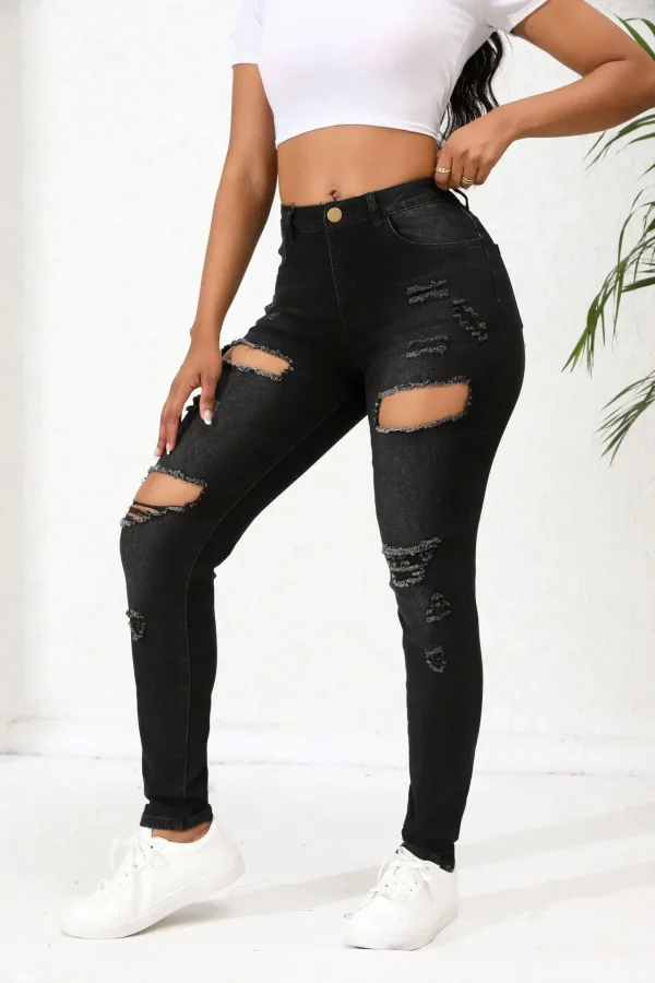 Mom Jeans Women Ankle Length Sheath Pencil Pants Slim Denim Zipper Pockets High Waist Y2k Streetwear Holes 2025 Skinny Basics - Image 4