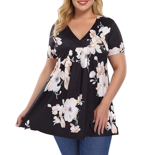 4XL 5XL 6XL Plus Size T Shirt For Women Floral Print Tops V-Neck Short Sleeve Summer Loose Casual Women's Clothing Lady T-Shirt - Image 6