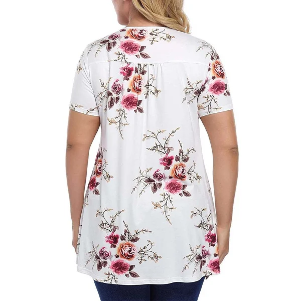 4XL 5XL 6XL Plus Size T Shirt For Women Floral Print Tops V-Neck Short Sleeve Summer Loose Casual Women's Clothing Lady T-Shirt - Image 2