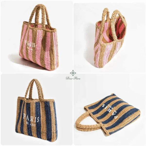 Women's Summer Beach Straw Style Tote Bag Handwoven Large Capacity Luxury Designer Travel Handbags Casual Portable Shoulder Bags - Image 5