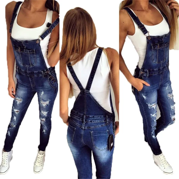 Ripped Jeans Denim Ankle Length Pencil Pants Women Overalls Distressed Washed Pockets Vintage High Street Spliced Hole - Image 5