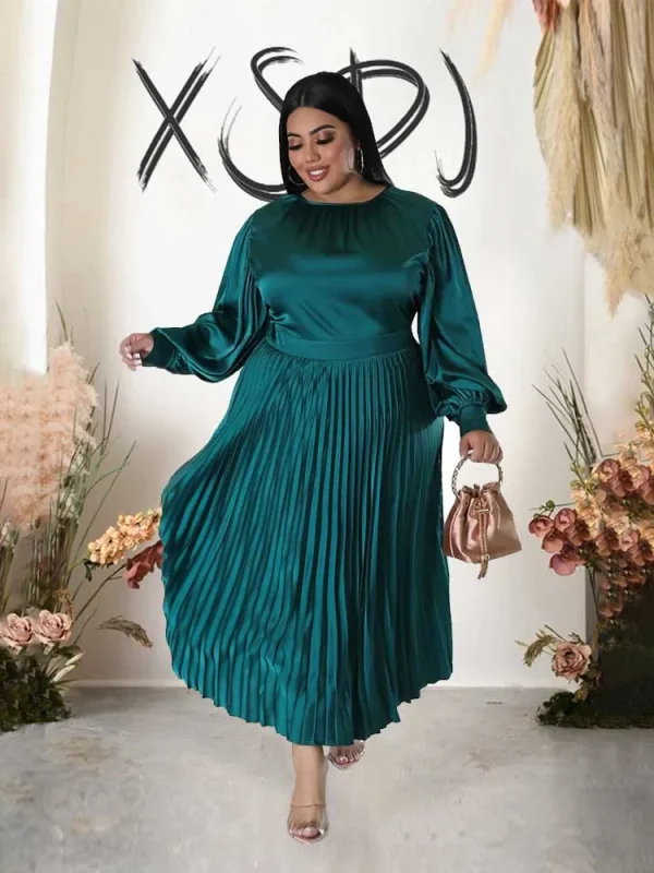 Satin Casual Dress Long Sleeve Autumn Chic and Elegant Pleated Dress Women 3xl 4xl 5xl High Square Neck Dress Plus Size Female - Image 4