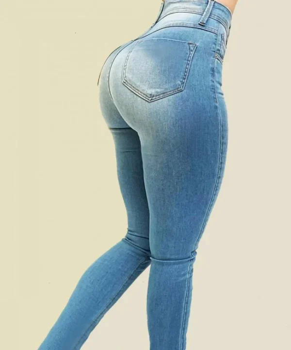 Woman's pure color jeans denim high waist jeans street play cultivate one's morality pants shaping figure with high waist jeans - Image 6