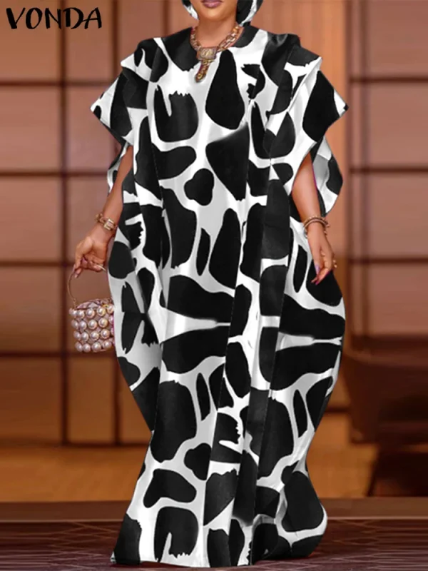 Plus Size VONDA Bohemian Summer Women Ruffled Maxi Dress Printed Long Sundress Casual Short Sleeve Loose Oversized Party Vestido - Image 2