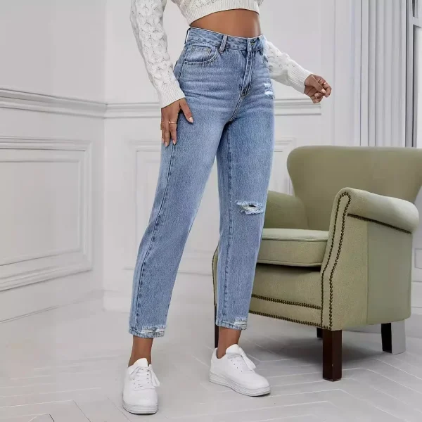 Japan and South Korea Casual Washed Ripped Jeans for Women Spring and Summer New Fashion Straight Nine Minutes of Pants Women - Image 4