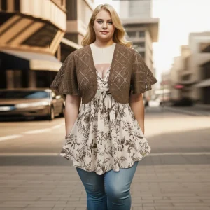 ﻿ROSEGAL Plus Size Women's Clothing Floral Leaf Camis Top And Lace Crochet Blouse Casual Set New Crop T-Shirts Vest Two Pieces