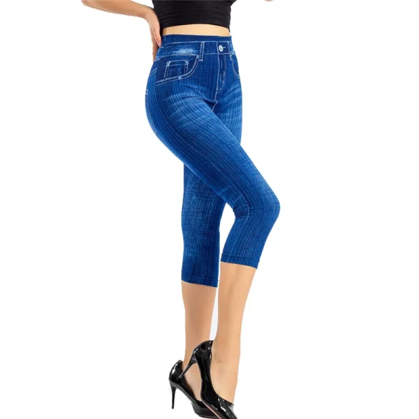 Summer Women Fashion High Waist Skinny Jeans Knee Length Denim Capri Pants High Waist Skinny Jeans Knee Length Denim Pants - Image 6