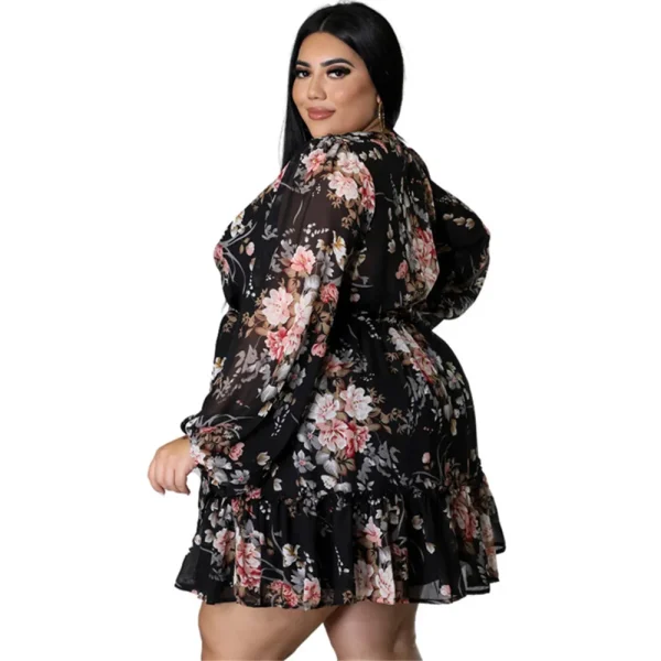 Wmstar Dresses Women Plus Size 5xl Sexy Party Flower Print Mini Dress Loose Elegant Casual Outfits 2025 Wholesale Dropshipping - Image 3