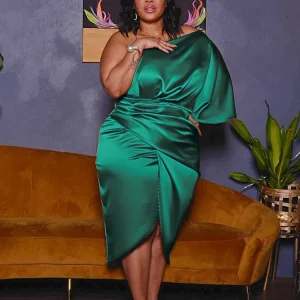 Plus Size Women Clothing One Shoulder Wedding Dress Big Lady Elegant Satin Short Dress Dresses 5xl Wholesale Bulk Dropshipping