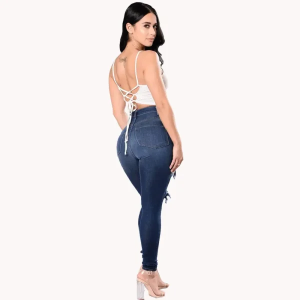 Europe and America Fashion Stretch Washed Ripped Jeans, Women's Spring and Autumn New Slim-fit High-waisted Small Feet Pants - Image 4