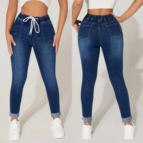 Stretch Pencil Pants Women High Waist Lace Up Distressed Denim Ankle Length Trousers Slim Denims 2025 Streetwear Vintage Jeans