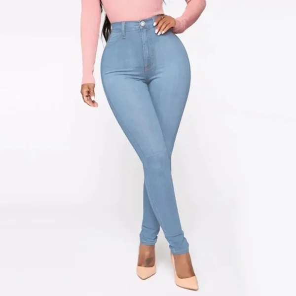 Women Washed Jeans Denim Pencil Trousers Vintage Pockets Button High Waist Slim Fit Basics Ankle Length Pants Casual Denims - Image 3