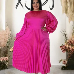 Satin Casual Dress Long Sleeve Autumn Chic and Elegant Pleated Dress Women 3xl 4xl 5xl High Square Neck Dress Plus Size Female