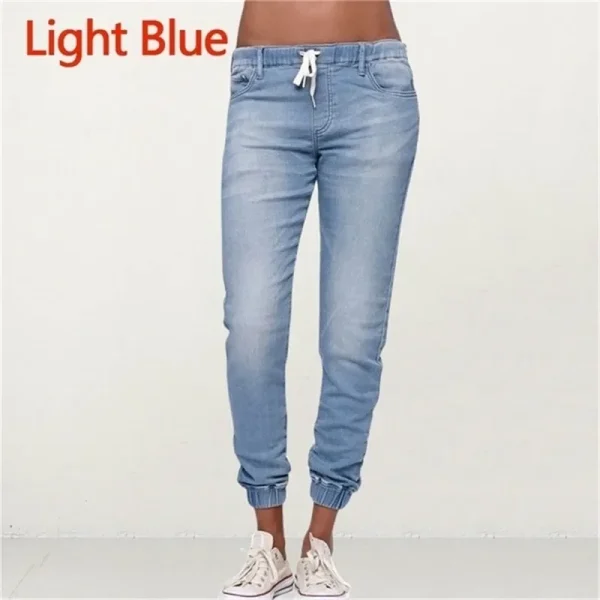 Lace-up Jeans for Women Denim Pants Casual Loose Slim Fit Stretch Long Denim Pure Color Trousers Blue Black Jean 2025 summer - Image 3