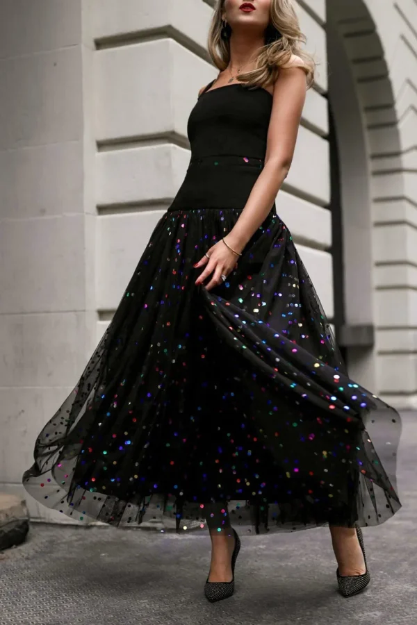 Sequin Mesh High Waist Skirt Plus Size Pleated A-Line High Street Elegant Wedding Guest Sweet Skirts 2025 - Image 5