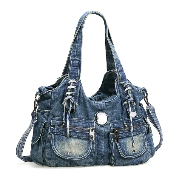Large Capacity Handbag Casual Hobo Denim Bag Women Shoulder Bag Jeans Multiple Pockets Tote Bag