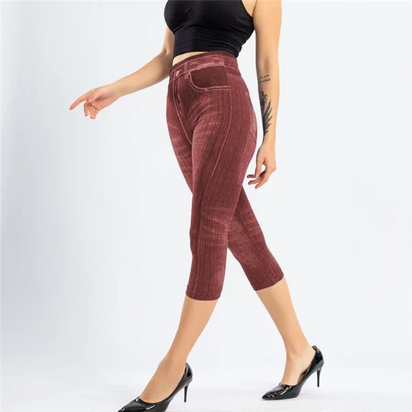 Summer Women Fashion High Waist Skinny Jeans Knee Length Denim Capri Pants High Waist Skinny Jeans Knee Length Denim Pants - Image 3
