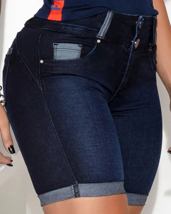 Women Jeans Sexy Sheath Shorts Washing Denim High Waist Slim Fit Zipper Fly Flat Spliced Summer Pockets Button Basics 2025 - Image 3