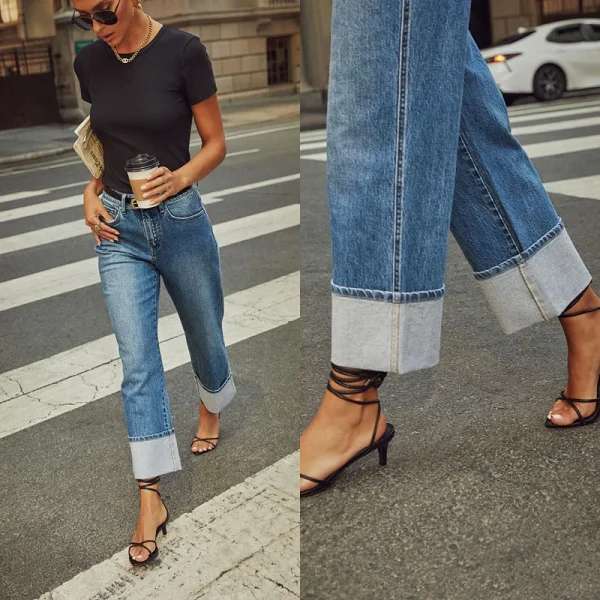Women Jeans 2025 Autumn Stretch Straight Pants Pockets High Waist Vintage Distressed Denim Ankle Length Trousers Casual Denims - Image 2