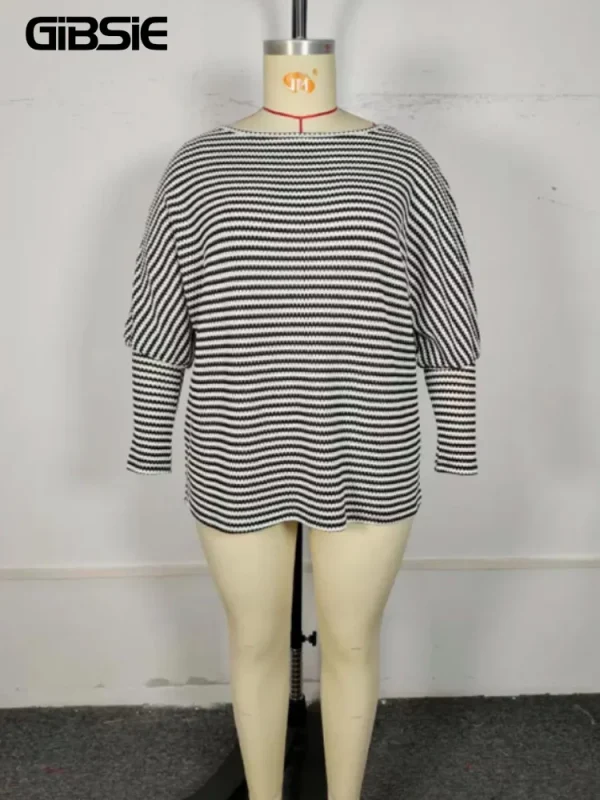 GIBSIE Plus Size Women's Striped Casual T-Shirts 2025 Fall Fashion Full Raglan Sleeve Female Loose O-Neck Tops Tee Woman New - Image 6