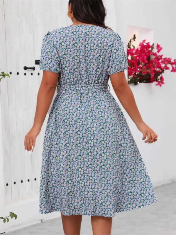 Plus Size Summer Flower Floral Print Dress Women Square Collar Modis Ruffle Slim Waist Ladies Dresses Loose Pleated Woman Dress - Image 6