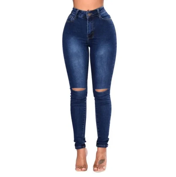 Europe and The United States New Slim-fit Ripped Small Feet Jeans, Women's Spring and Fall New Elastic Force Pencil Pants Jeans - Image 2