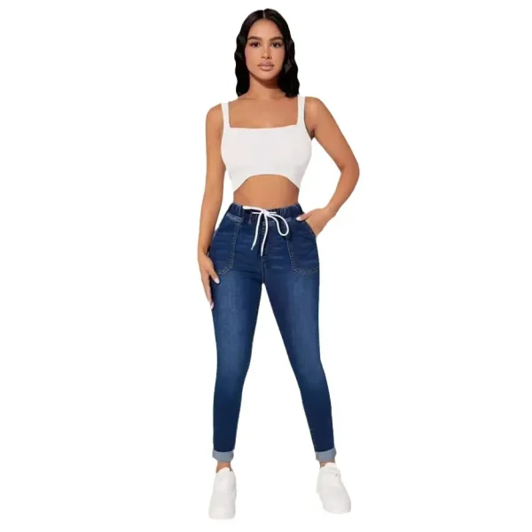 Stretch Pencil Pants Women High Waist Lace Up Distressed Denim Ankle Length Trousers Slim Denims 2025 Streetwear Vintage Jeans - Image 5