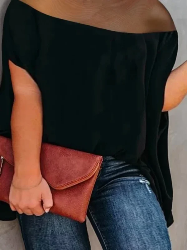 Beautyblue Plus Size Tops Women's T-shirts Black Casual See-Through Batwing Loose High-Neck Blouses Simple Large Size Top L-5XL - Image 2