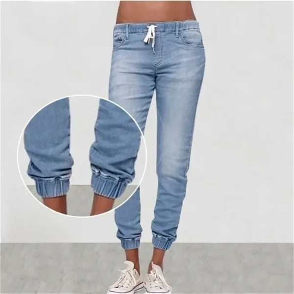 Lace-up Jeans for Women Denim Pants Casual Loose Slim Fit Stretch Long Denim Pure Color Trousers Blue Black Jean 2025 summer - Image 5