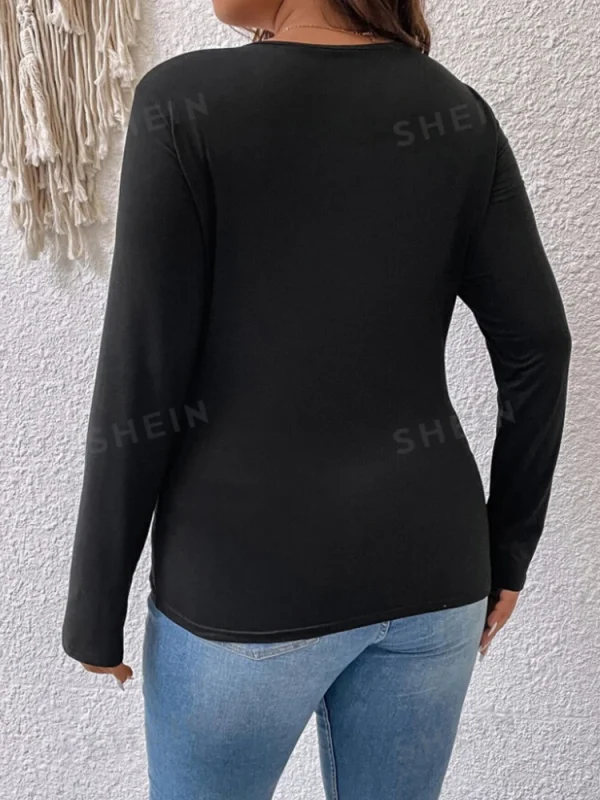 Sexy Plus Size T shirt Long Sleeve Hollow Out Black Solid Slim Elastic Casual Basic Tee Tops for Women Office Lady Vintage Tops - Image 2