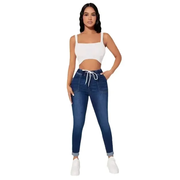 Stretch Pencil Pants Women High Waist Lace Up Distressed Denim Ankle Length Trousers Slim Denims 2025 Streetwear Vintage Jeans - Image 5
