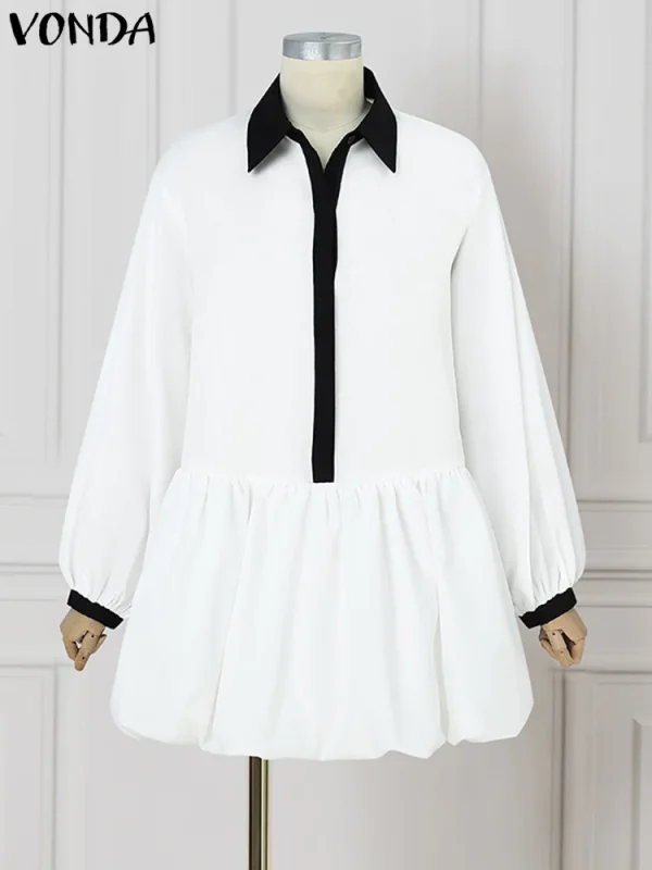 Plus Size VONDA Casual Mini Shirt Dress Women Long Sleeve Ruffled Sundress 2025 Eleagnt A-Line Robe Turn Down Collar Vestidos - Image 4