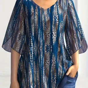 Plus Size Women's T-Shirt Fashion Leopard Print Blouse T-shirt Ladies Loose Vintage Short Sleeves Solid Tops Women Clothing 2025