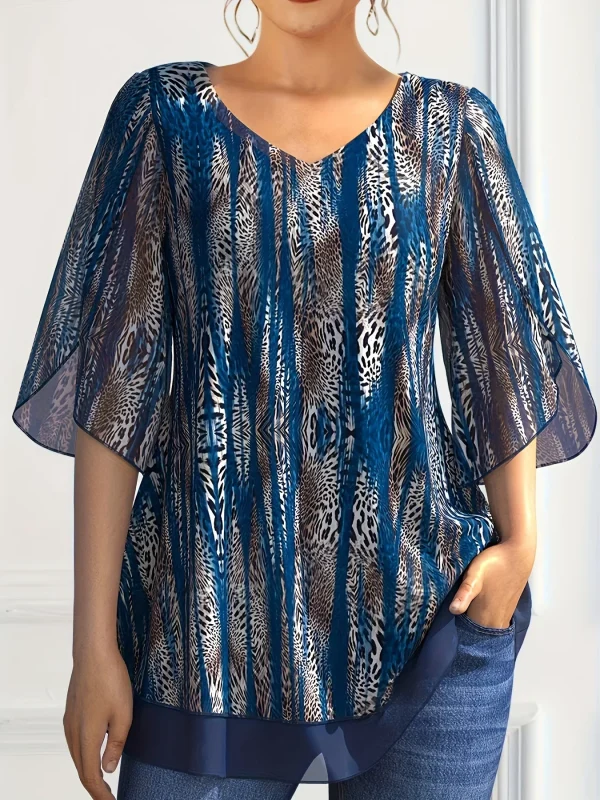 Plus Size Women's T-Shirt Fashion Leopard Print Blouse T-shirt Ladies Loose Vintage Short Sleeves Solid Tops Women Clothing 2025