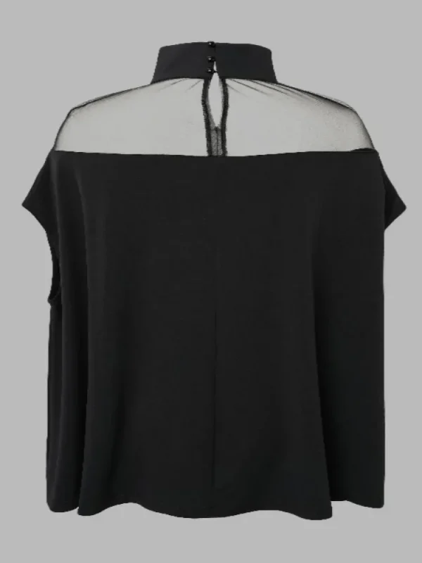 Beautyblue Plus Size Tops Women's T-shirts Black Casual See-Through Batwing Loose High-Neck Blouses Simple Large Size Top L-5XL - Image 5