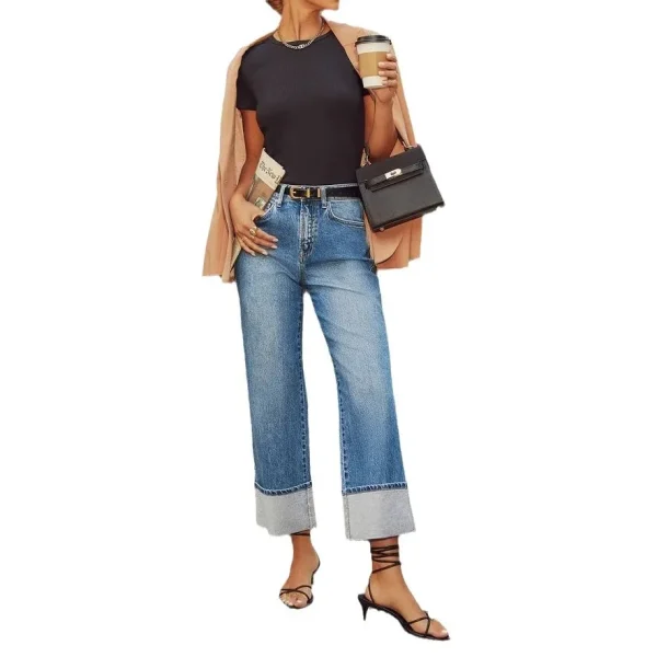 Women Jeans 2025 Autumn Stretch Straight Pants Pockets High Waist Vintage Distressed Denim Ankle Length Trousers Casual Denims - Image 5