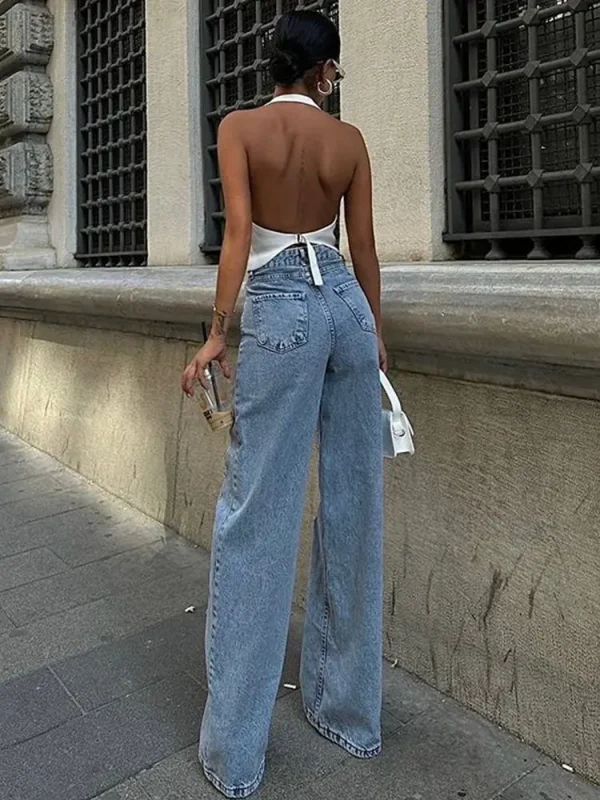 2025 Designer Women's Jeans Pant Blue Denim With Sheer Mesh Knee Panels Hip Hop Style Distressed High Waist Streetwear Trousers - Image 2