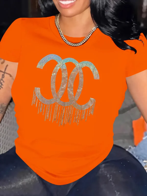 Fashion Women Sequins T-shirt Short Sleeve O-neck Elastic Loose Tees Plus Size Spring Summer Lady Oversize Tops 2025 - Image 2