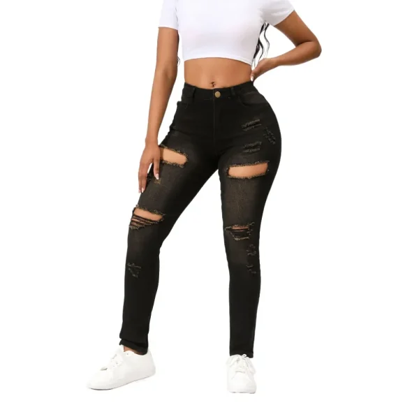Mom Jeans Women Ankle Length Sheath Pencil Pants Slim Denim Zipper Pockets High Waist Y2k Streetwear Holes 2025 Skinny Basics
