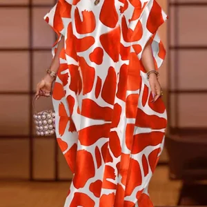 Plus Size VONDA Bohemian Summer Women Ruffled Maxi Dress Printed Long Sundress Casual Short Sleeve Loose Oversized Party Vestido