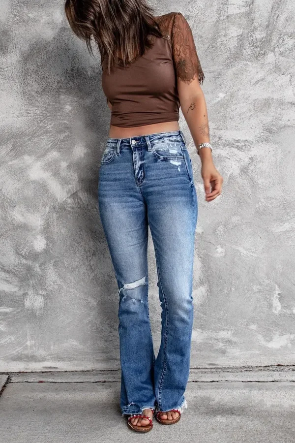 Women Jeans Bootcut Pants Washing Slim Flare Denim Zipper Fly Pockets Streetwear Ankle Length Solid Holes High Waist 2025 - Image 4