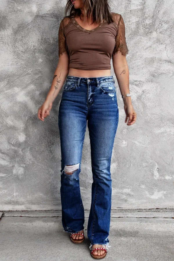 Women Jeans Bootcut Pants Washing Slim Flare Denim Zipper Fly Pockets Streetwear Ankle Length Solid Holes High Waist 2025 - Image 5